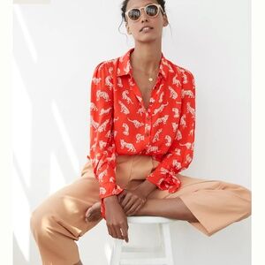 Anthropologie Margaret Jeane orange leopard blouse size 14